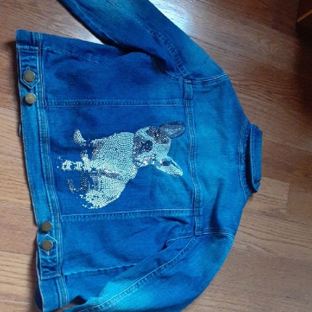 Jean Jacket with French Bulldog Sequins